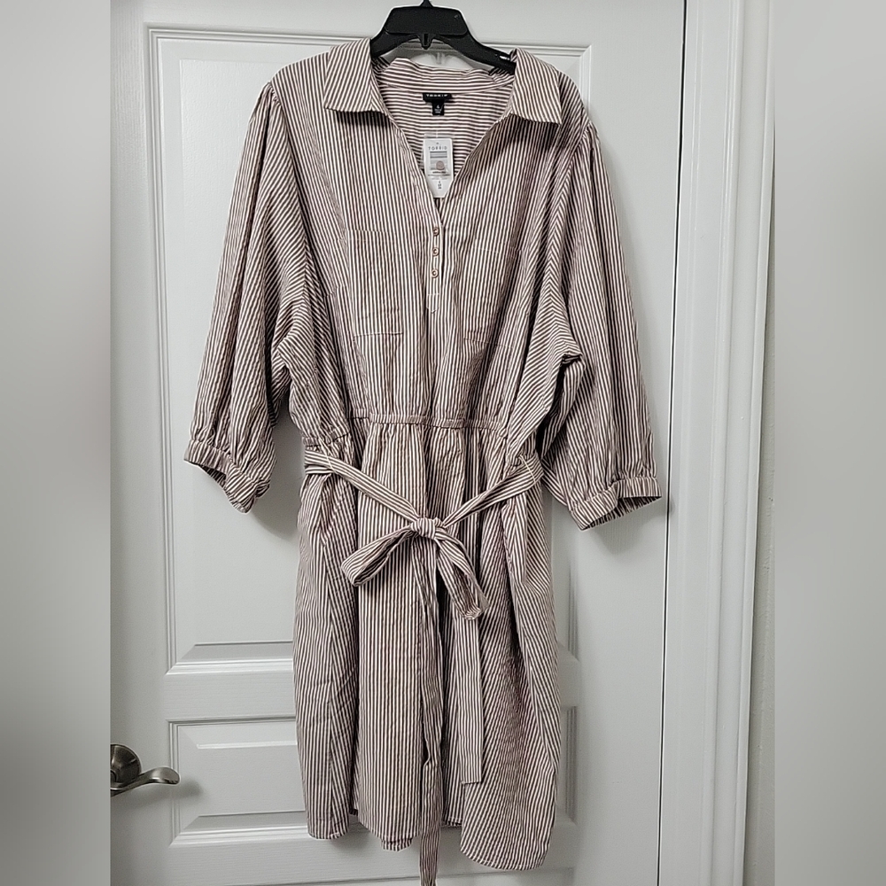 Torrid Striped Mini Cotton Poly Blouson Sleeve Shirt Dress 4X NWT 40056350